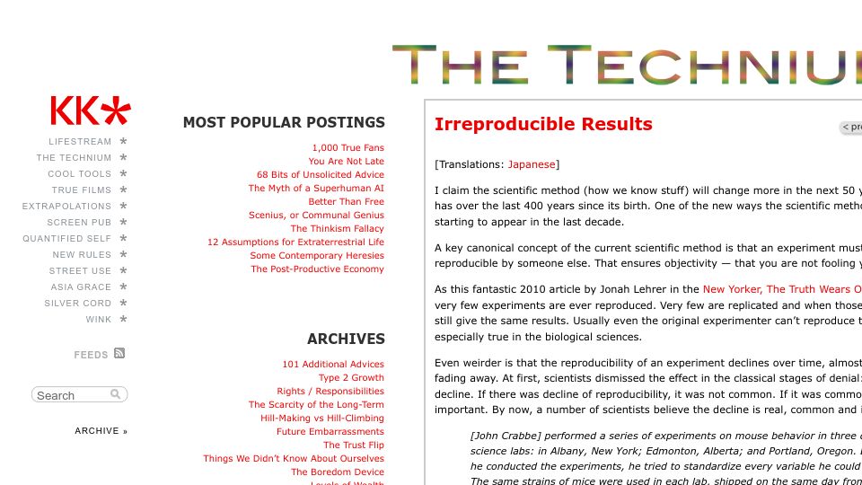Screenshot of kk.org: Irreproducible Results (2011)