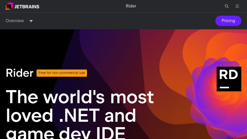 Screenshot of jetbrains.com: Rider is now free for non-commercial use