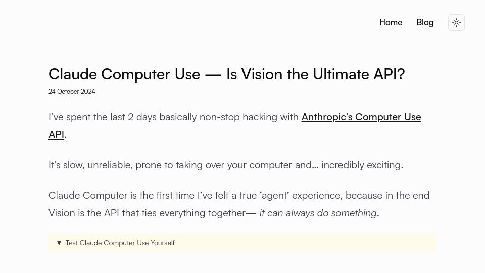 Screenshot of thariq.io: Claude Computer Use – Is Vision the Ultimate API?