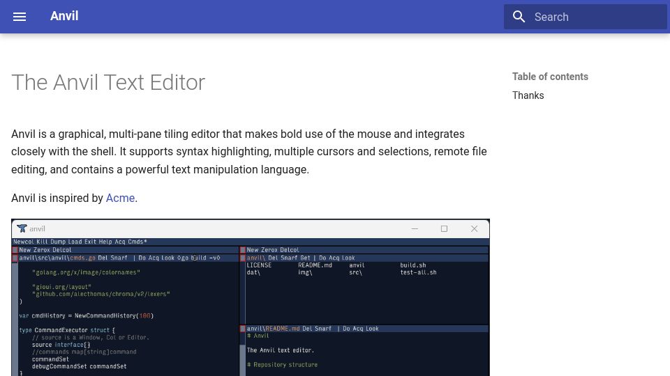Screenshot of anvil-editor.net: The Anvil Text Editor