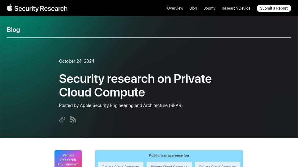 Screenshot of security.apple.com: Security research on Private Cloud Compute