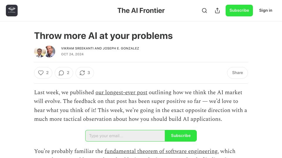 Screenshot of frontierai.substack.com: Throw more AI at your problems