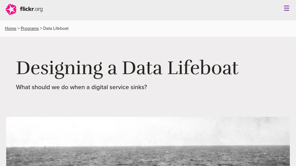 Screenshot of flickr.org: Data Lifeboat