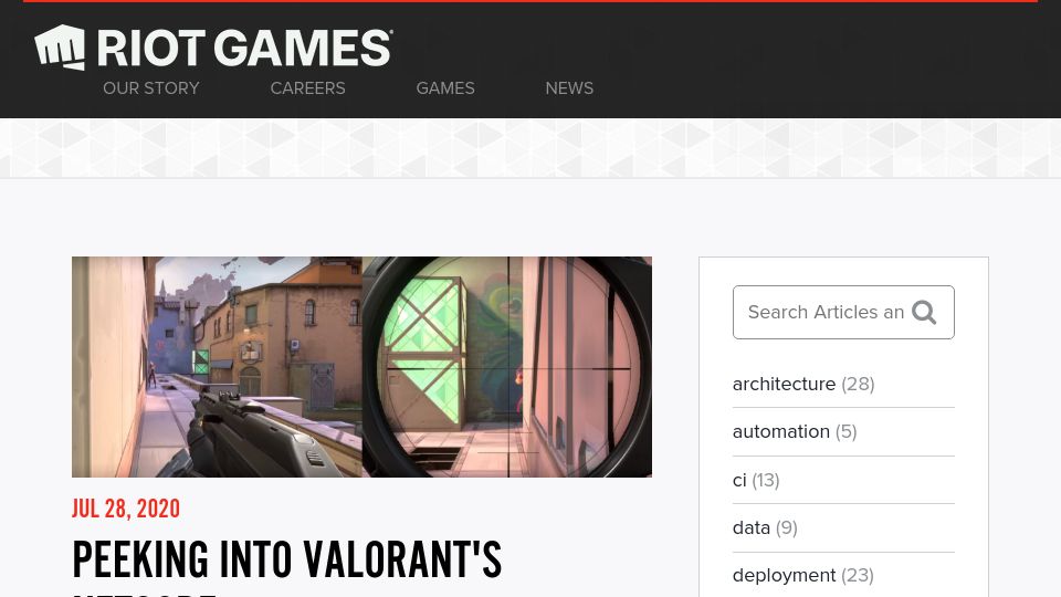 Screenshot of technology.riotgames.com: Riot Games: Peeking into Valorant's Netcode (2020)