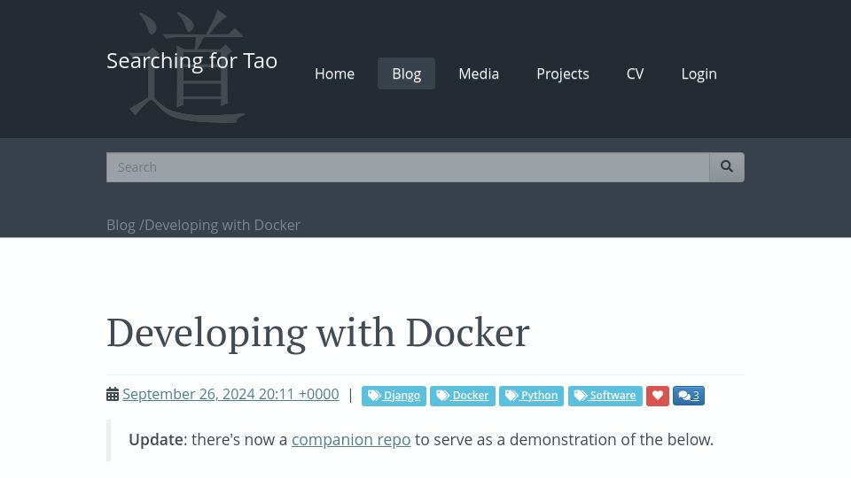 Screenshot of danielquinn.org: Developing with Docker