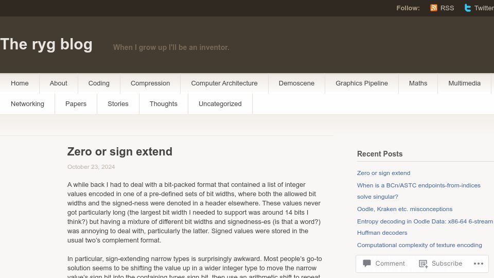 Screenshot of fgiesen.wordpress.com: Zero or Sign Extend