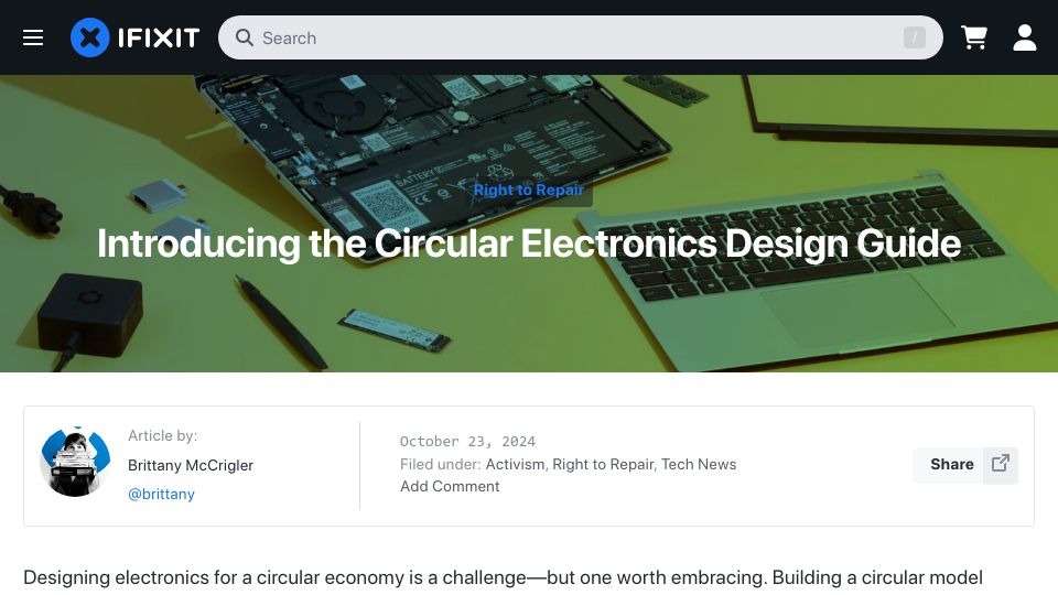 Screenshot of ifixit.com: The Circular Electronics Design Guide