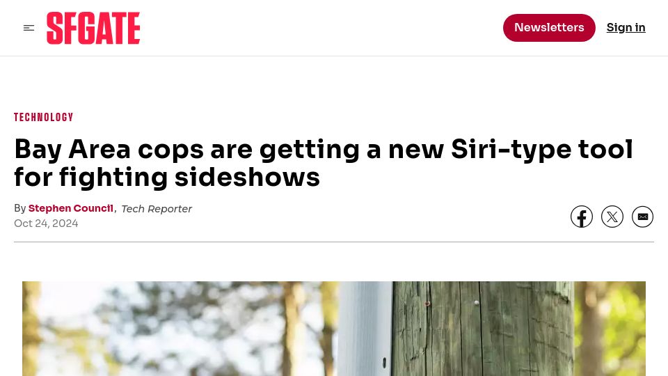 Screenshot of sfgate.com: Bay Area cops are getting a new Siri-type tool for fighting sideshows