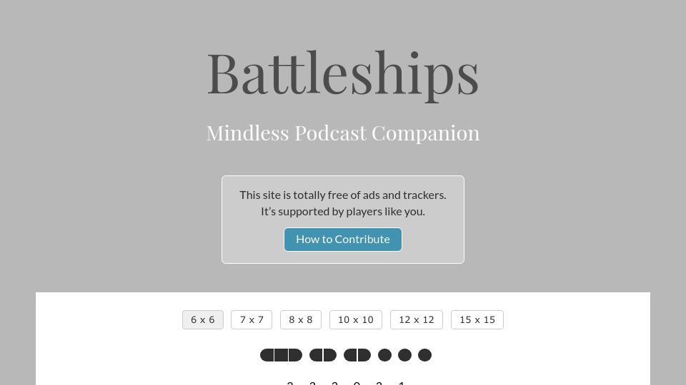 Screenshot of lukerissacher.com: Battleships Logic Puzzle