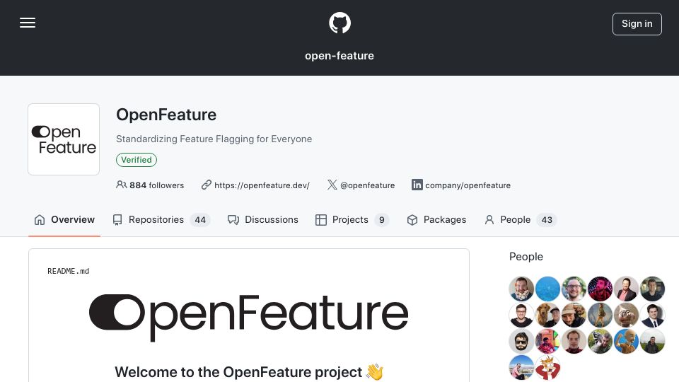 Screenshot of github.com: OpenFeature – a vendor-agnostic, community-driven API for feature flagging