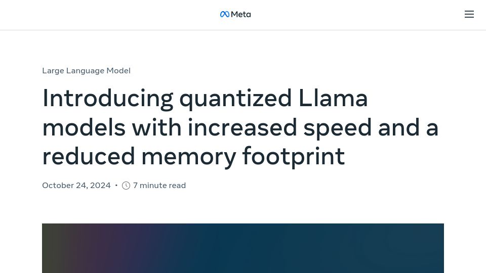 Screenshot of ai.meta.com: Quantized Llama models with increased speed and a reduced memory footprint