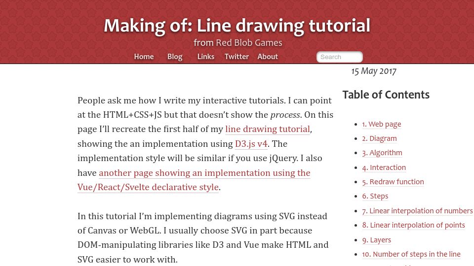Screenshot of redblobgames.com: Making Of: Line Drawing Tutorial (2017)