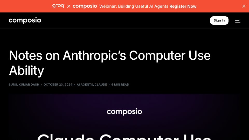 Screenshot of composio.dev: Notes on Anthropic's Computer Use Ability