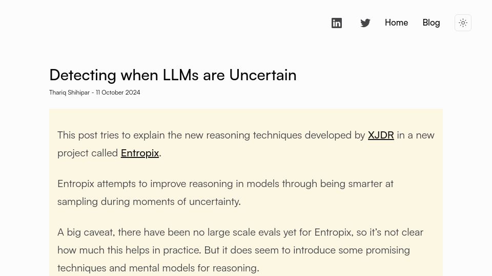 Screenshot of thariq.io: Detecting when LLMs are uncertain