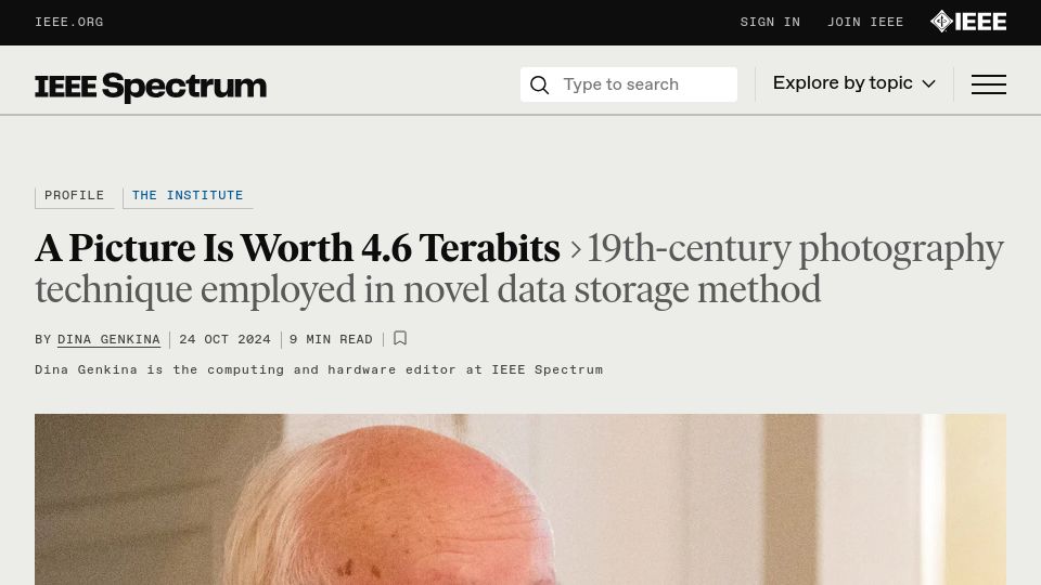 Screenshot of spectrum.ieee.org: 19th-century photography technique employed in novel data storage method