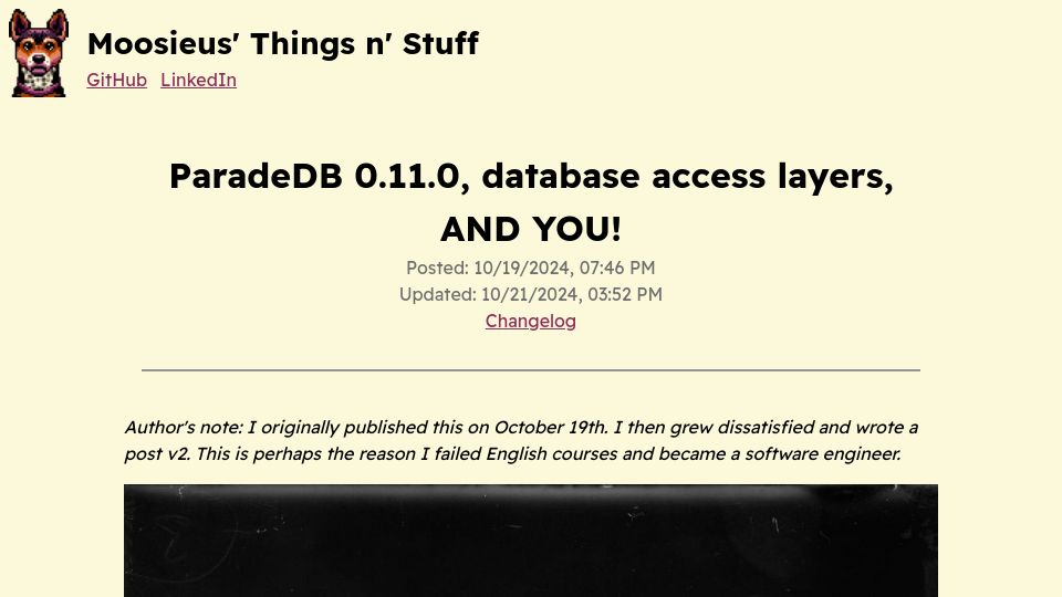 Screenshot of moosie.us: Bringing full text search to Elixir's Ecto
