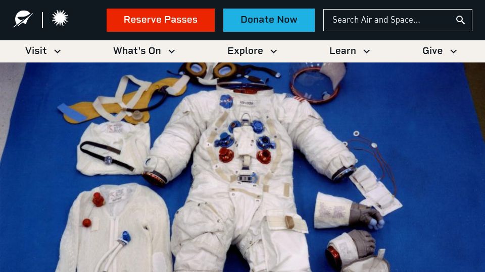 Screenshot of airandspace.si.edu: How do you put on an Apollo spacesuit? (2015)