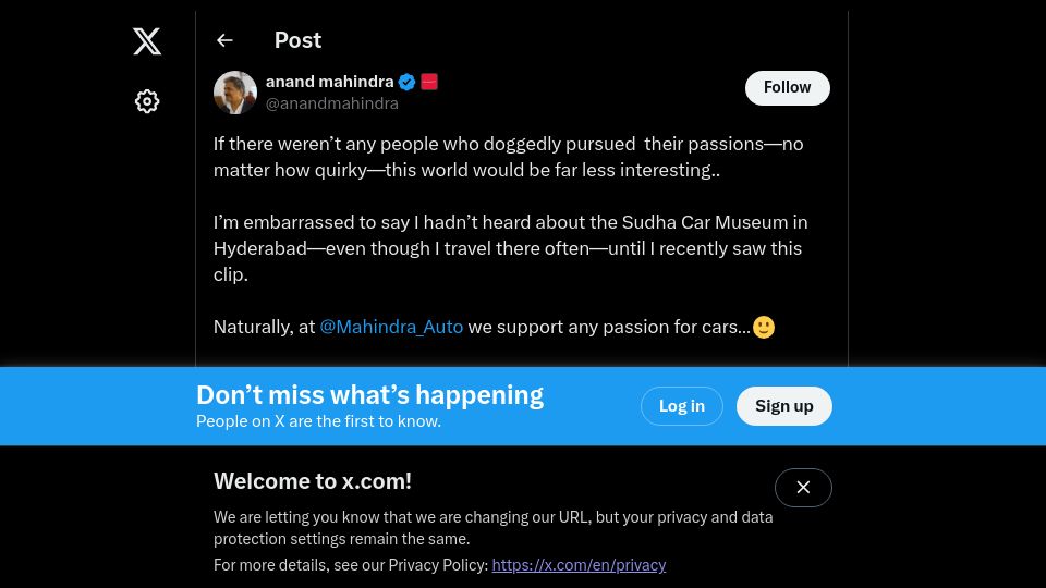 Screenshot of twitter.com: Sudha Car Museum