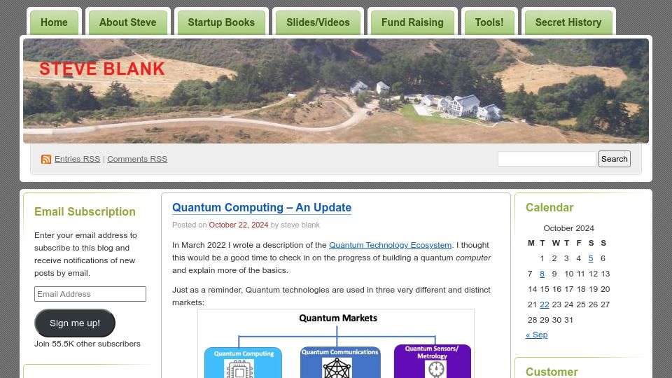 Screenshot of steveblank.com: Quantum Computing – An Update