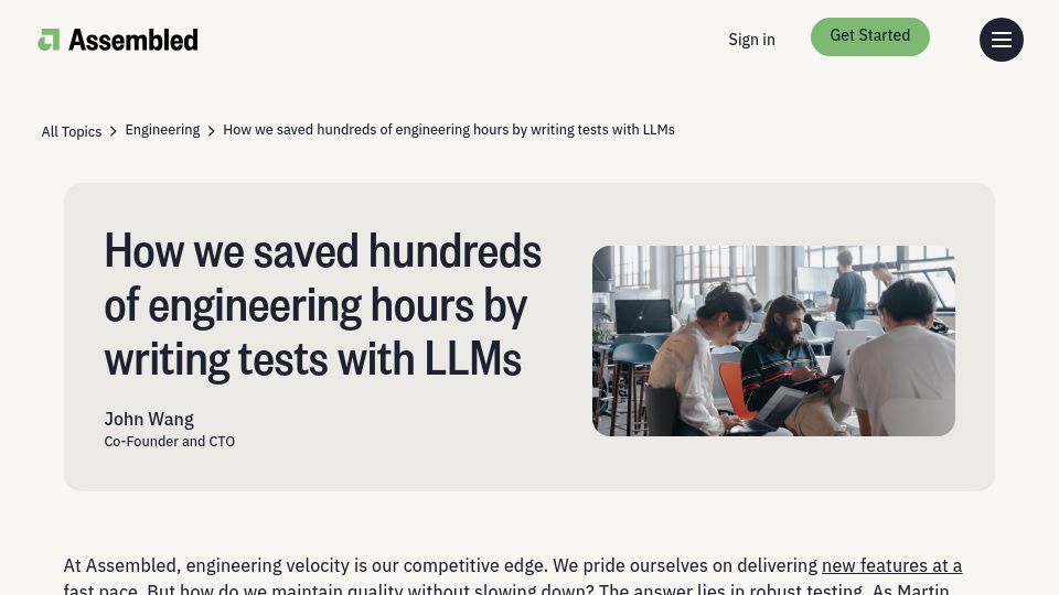 Screenshot of assembled.com: Using LLMs to enhance our testing practices