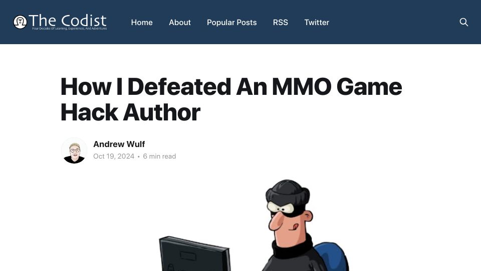 Screenshot of thecodist.com: How I Defeated an MMO Game Hack Author