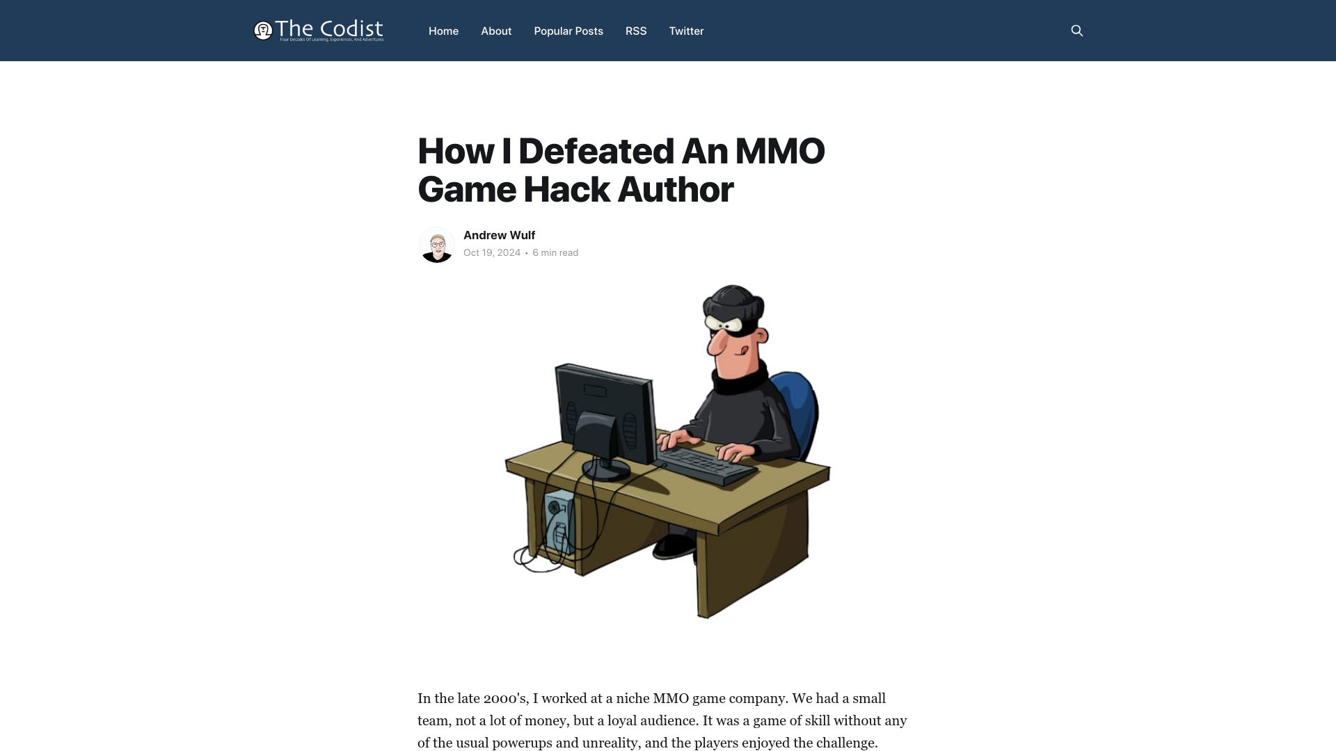 Screenshot of thecodist.com: How I Defeated an MMO Game Hack Author