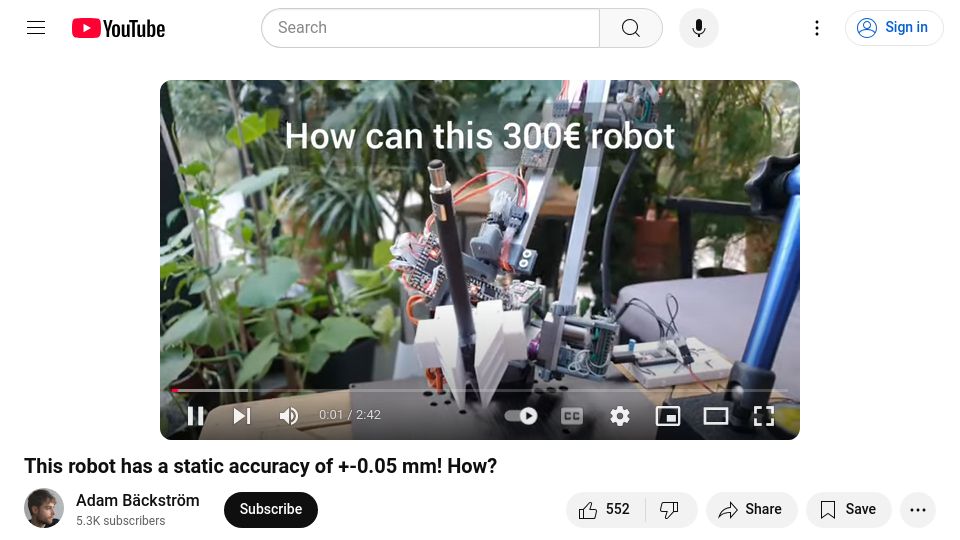 Screenshot of youtube.com: How can this 6 axis robot have a static accuracy of 0.05 mm? (2021) [video]