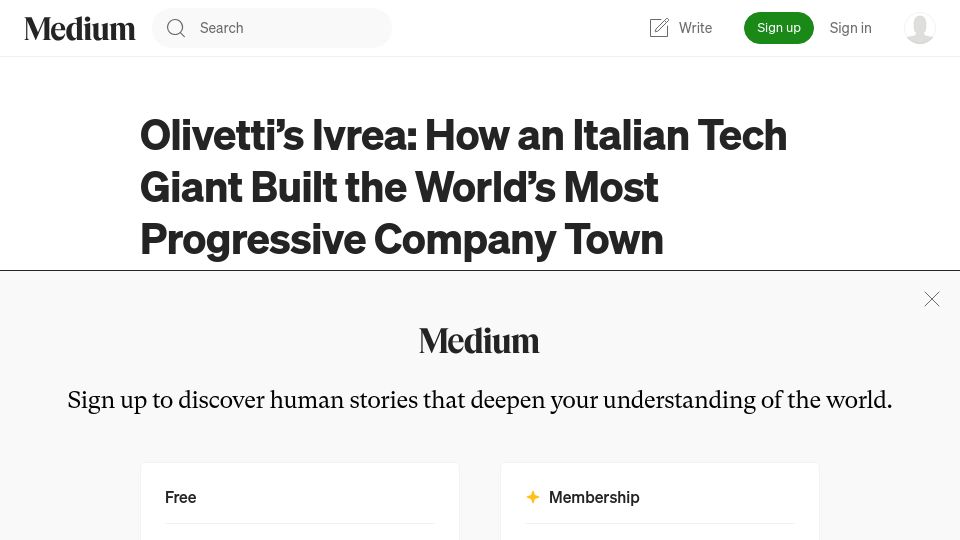 Screenshot of medium.com: Olivetti’s Ivrea