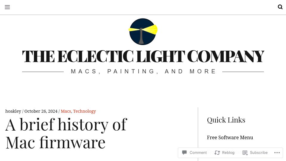 Screenshot of eclecticlight.co: A brief history of Mac firmware