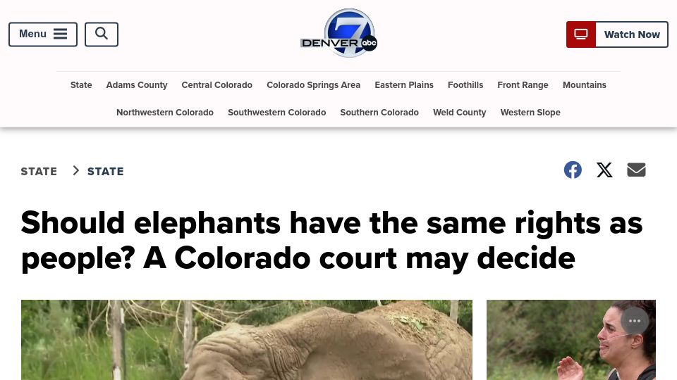 Screenshot of denver7.com: Should elephants have the same rights as people? A Colorado court may decide