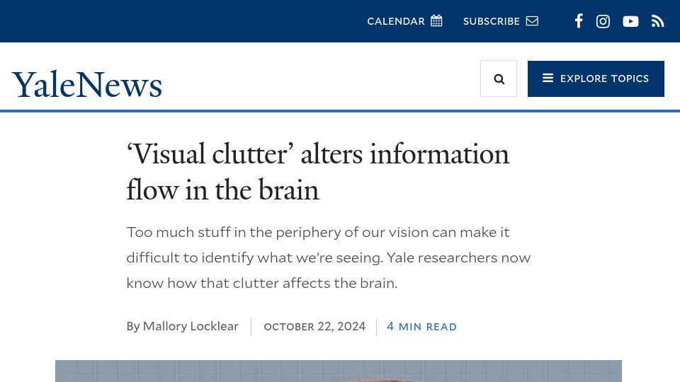 Screenshot of news.yale.edu: 'Visual clutter' alters information flow in the brain