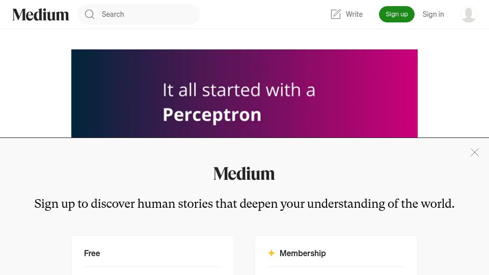 Screenshot of medium.com: It all started with a perceptron