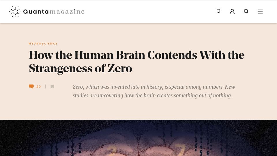 Screenshot of quantamagazine.org: How the human brain contends with the strangeness of zero