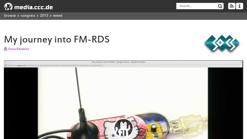 Screenshot of media.ccc.de: I discovered mysterious hidden signals on a public radio channel (2013) [video]