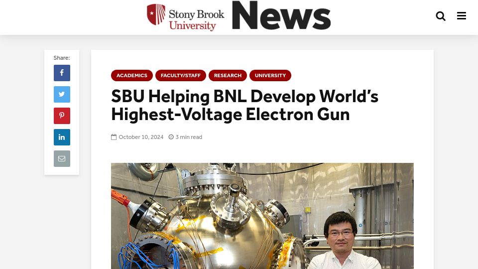 Screenshot of bnl.gov: Highest-Voltage Electron Gun