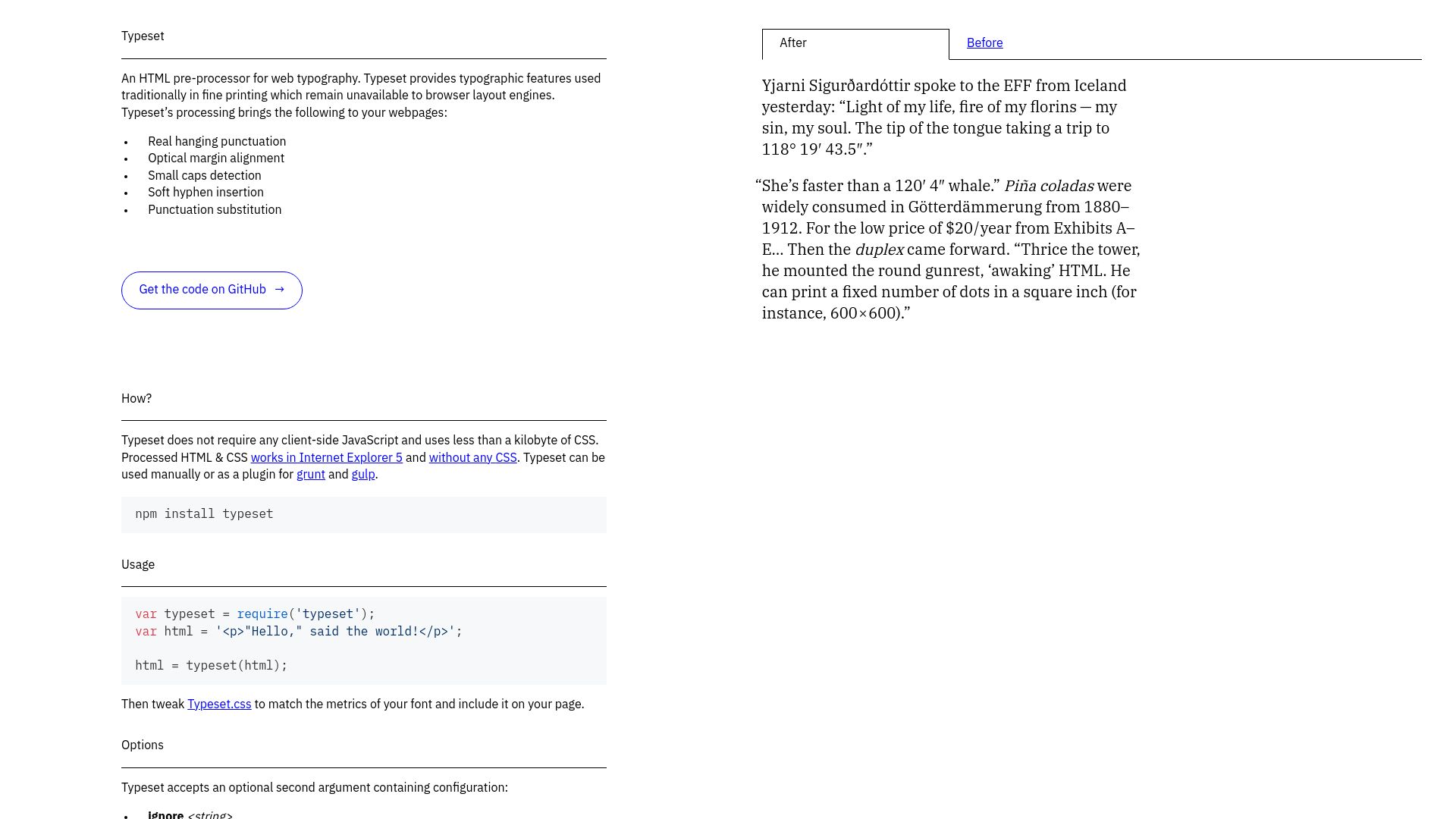 Screenshot of typeset.lllllllllllllllll.com: Typeset: An HTML pre-processor for web typography