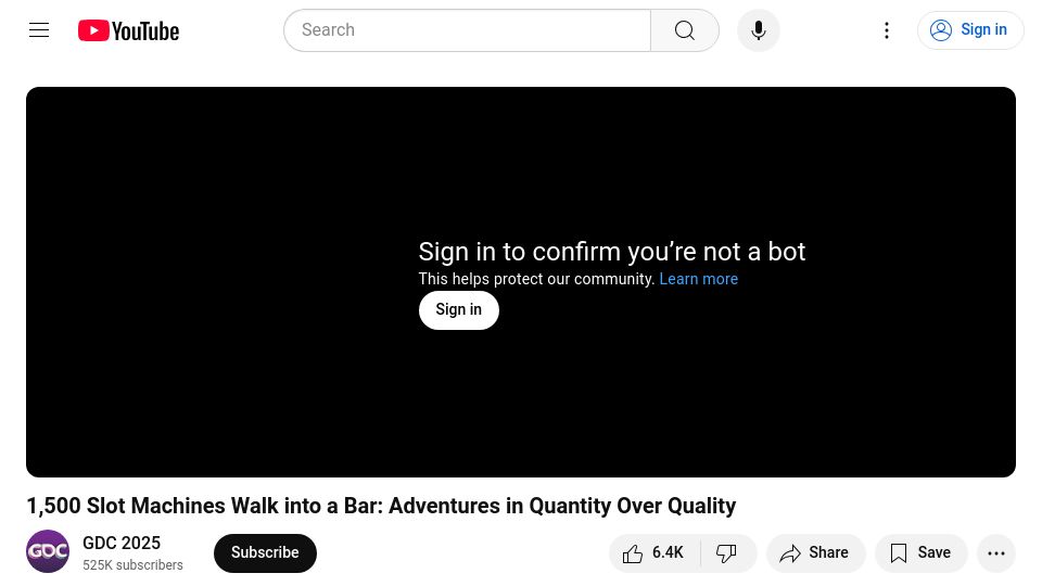 Screenshot of youtube.com: Slot Machines Walk into a Bar: Adventures in Quantity over Quality [video]