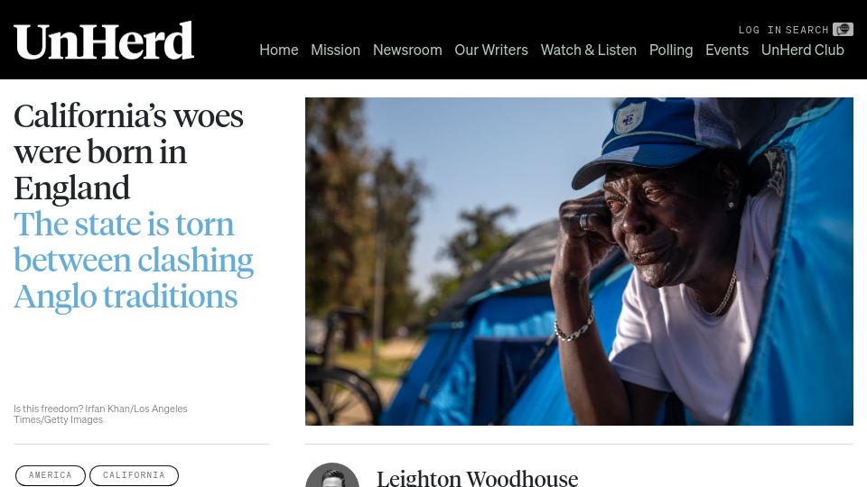 Screenshot of unherd.com: California is torn between clashing Anglo traditions?