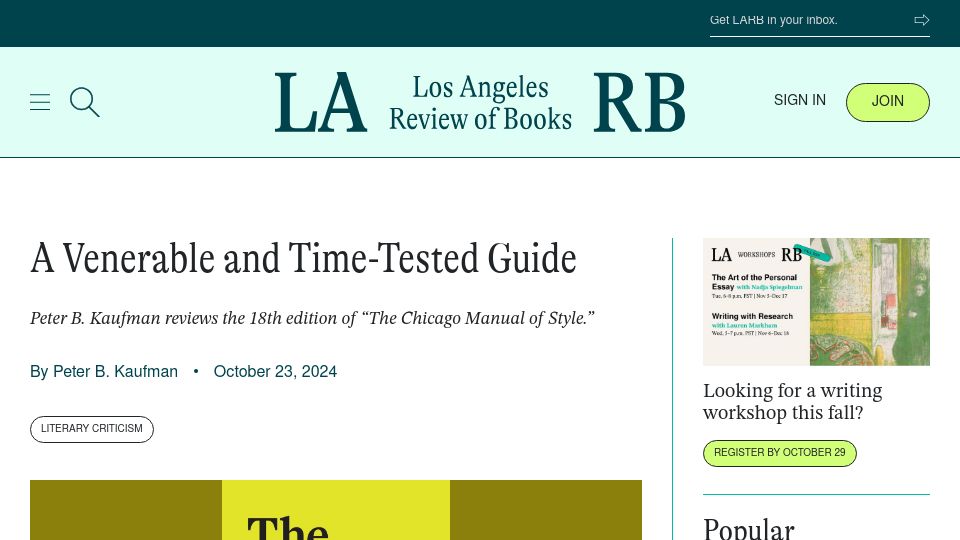 Screenshot of lareviewofbooks.org: A Venerable and Time-Tested Guide
