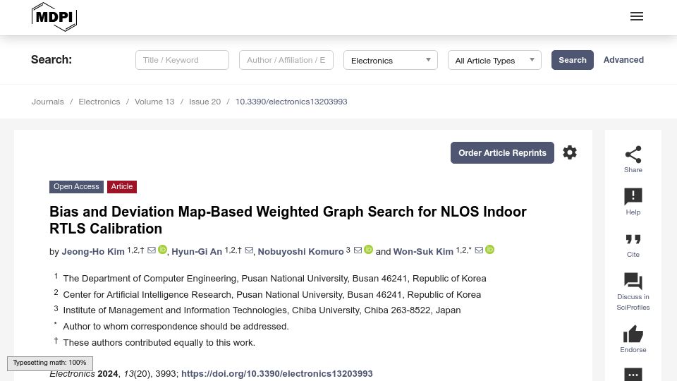 Screenshot of mdpi.com: Bias and Deviation Weighted Graph Search for NLOS Indoor RTLS Calibration