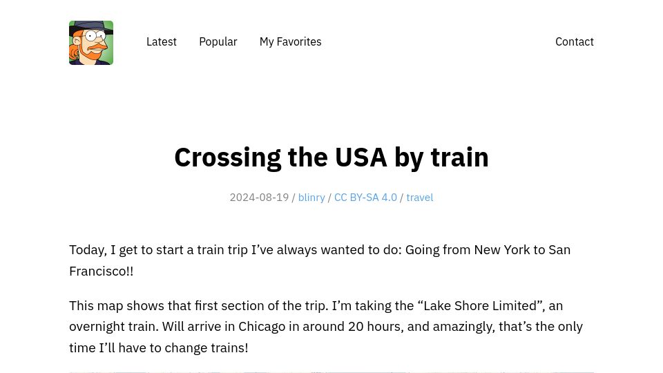 Screenshot of blinry.org: Crossing the USA by Train