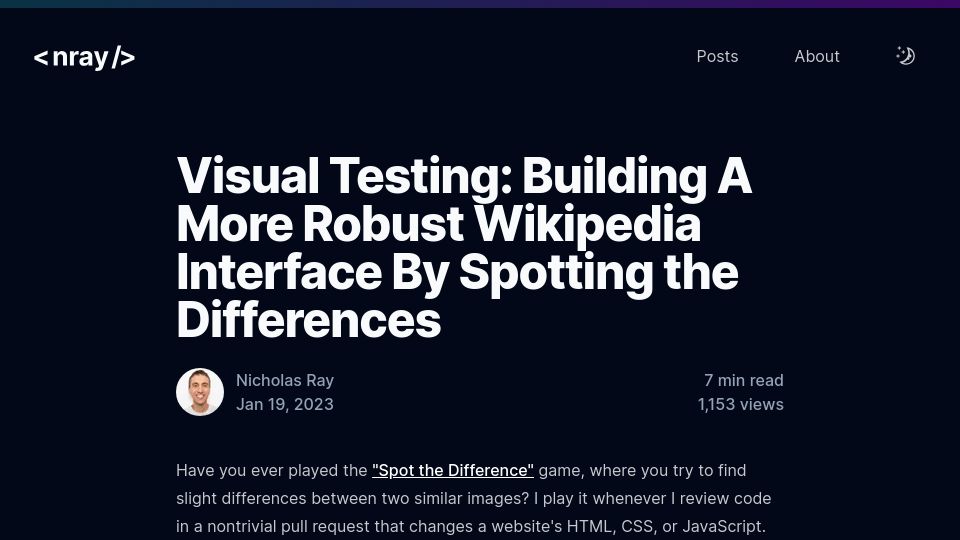 Screenshot of nray.dev: Building a more robust Wikipedia interface by spotting the differences (2023)