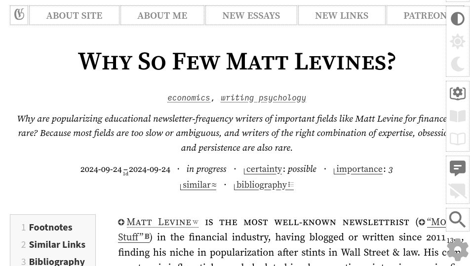 Screenshot of gwern.net: Why so few Matt Levines?
