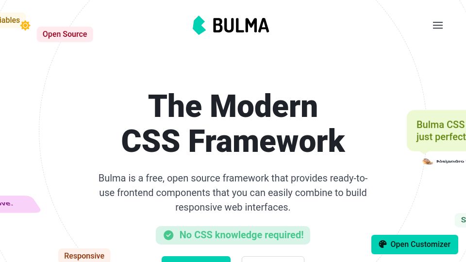 Screenshot of bulma.io: Bulma CSS Framework