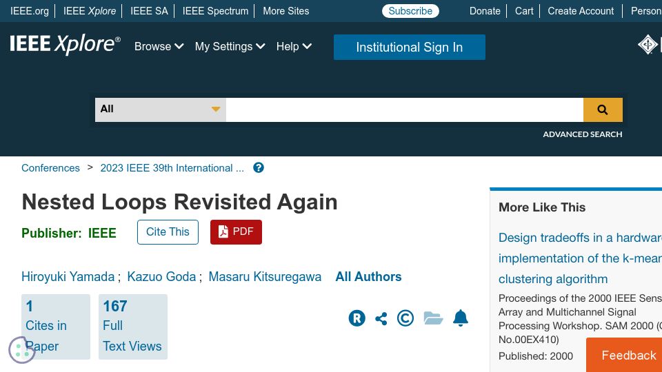 Screenshot of ieeexplore.ieee.org: Nested Loops Revisited Again (2023)