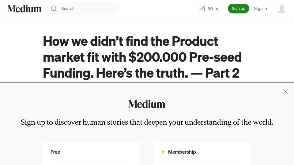 Screenshot of markobalaic.medium.com: How we didn't find product market fit