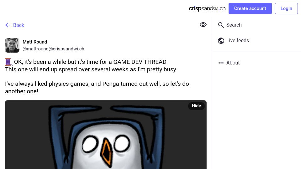 Screenshot of crispsandwi.ch: I've always liked physics games so let's do another