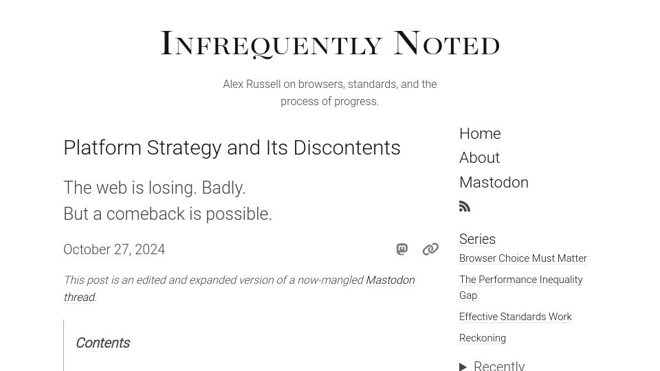 Screenshot of infrequently.org: Platform Strategy and Its Discontents