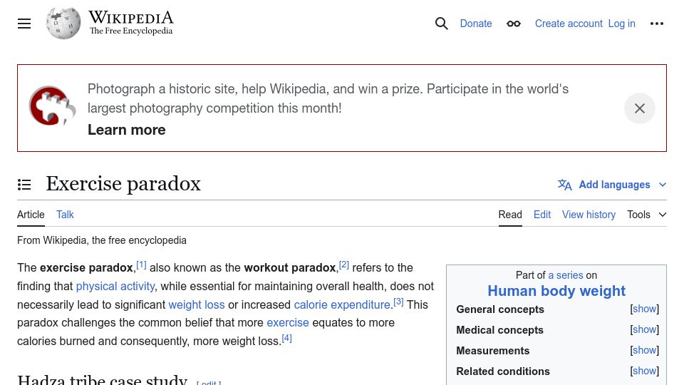 Screenshot of en.wikipedia.org: Exercise Paradox