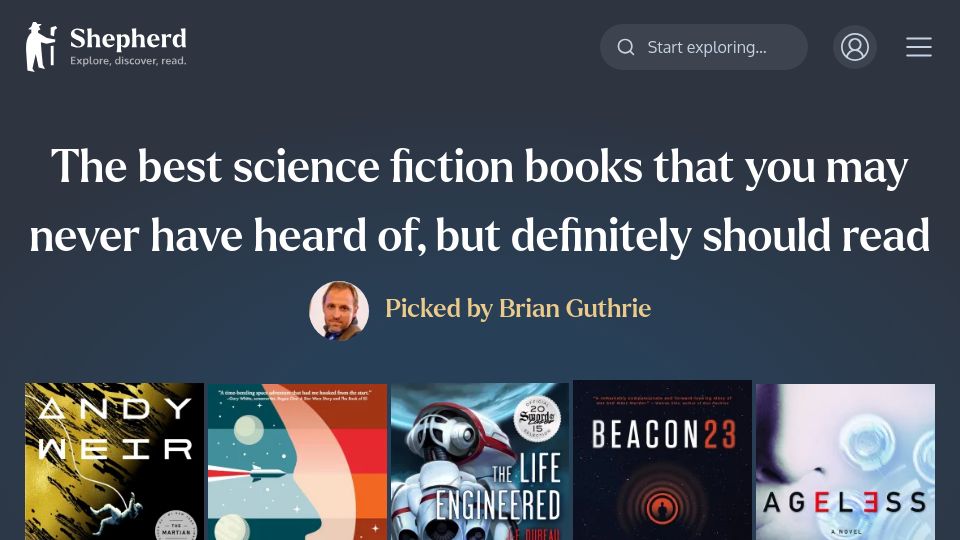 Screenshot of shepherd.com: Sci-fi books that you may never have heard of, but definitely should read